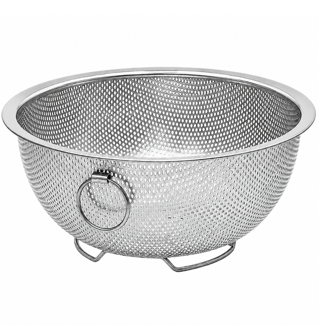 8 Inch Perforated Metal Colander & Strainer, 4 Inch Base with Raised Stand and Ring Handle, Lightweight Kitchen Strainer for Pasta, Fruits, Vegetables & Steaming – U-73318