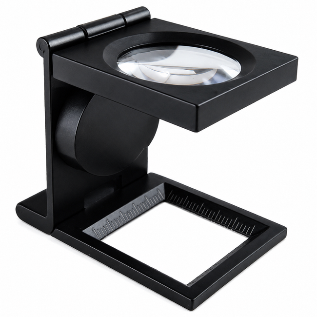6X Folding LED Pocket Magnifier with 30mm Glass Lens, Black Metal Frame, Built-In SAE & Metric Rulers, Compact Jeweler Loupe Magnifying Glass with Carrying Case