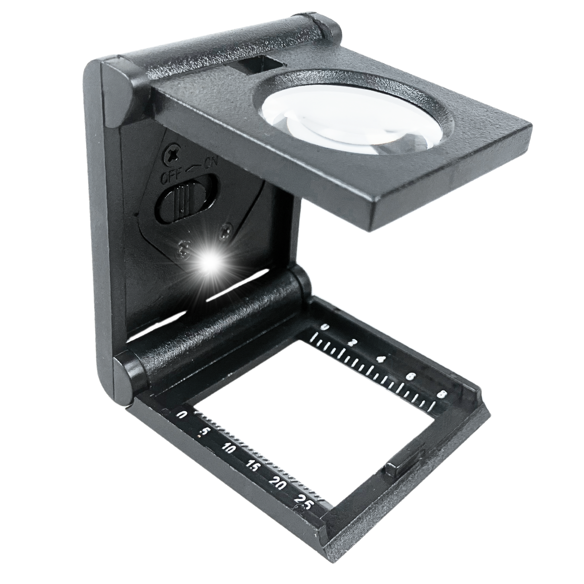 Mini-Size Folding Magnifier with LED Light and Built-In Measurement Ma ...