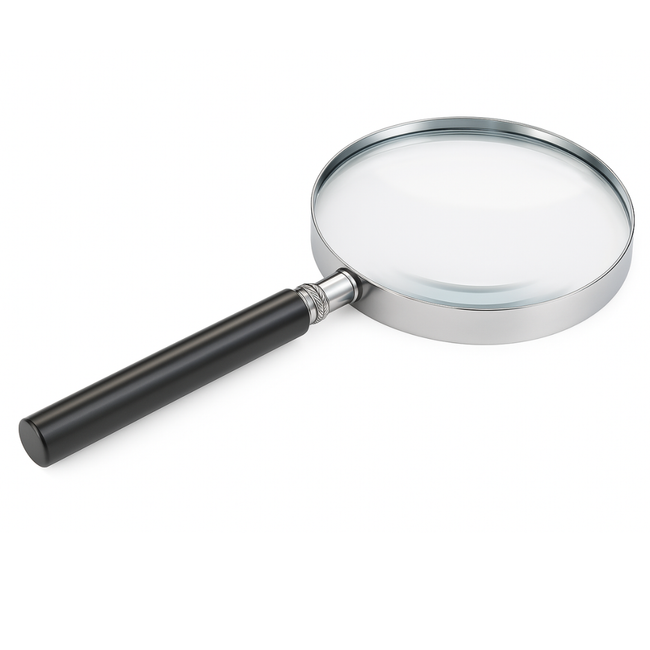 2.5 Inch Handheld Magnifying Glass with 2X Magnification, Distortion-Free Glass Lens, Durable Metal Rim and Black Plastic Handle for Reading, Coins, Stamps, Jewelry and Hobby Inspection