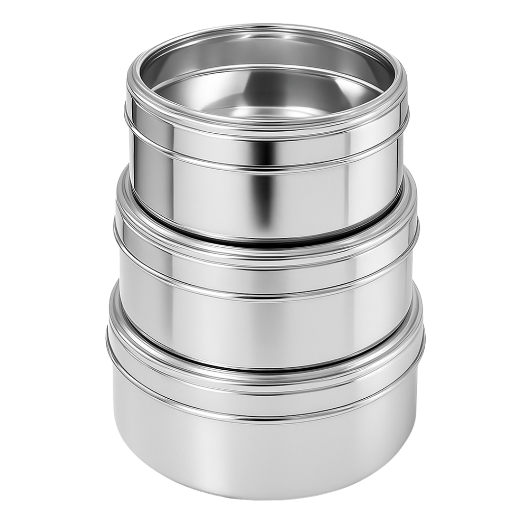 3-Piece Stainless Steel Kitchen Canister Set with Clear Airtight Lids – Large Round Food Storage Containers for Cookies, Snacks, Flour & Dry Goods – Scratch-Resistant, Nesting Design – U-88015