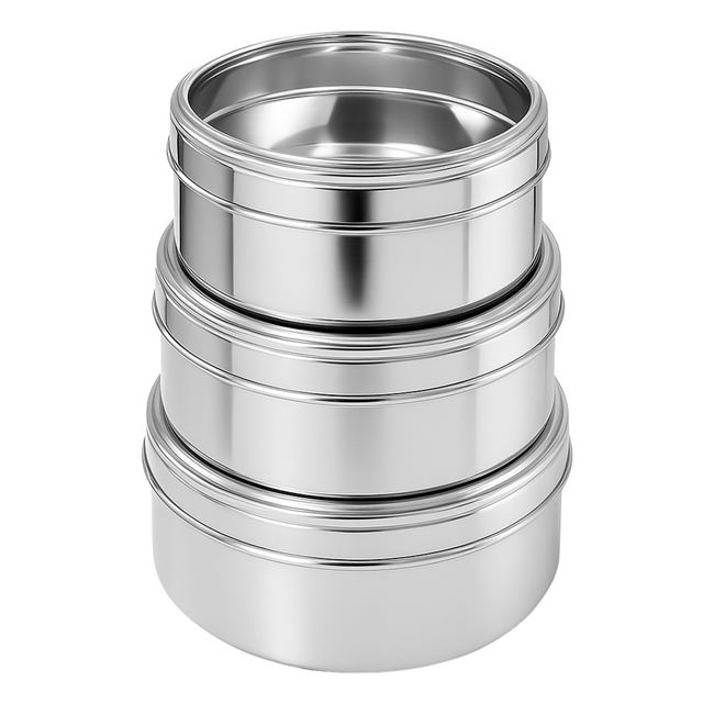 3-Piece Stainless Steel Kitchen Canister Set with Clear Airtight Lids – Large Round Food Storage Containers for Cookies, Snacks, Flour & Dry Goods – Scratch-Resistant, Nesting Design – U-88015
