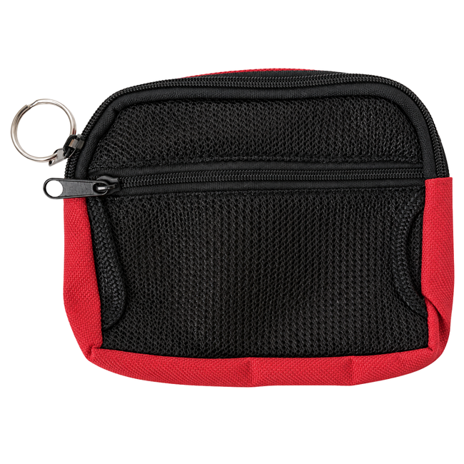 Red Nylon Coin Purse with Belt Loops, 2 Zippered Compartments & Mesh Pocket – 6 x 4-1/2 Inches – GB-12341RD