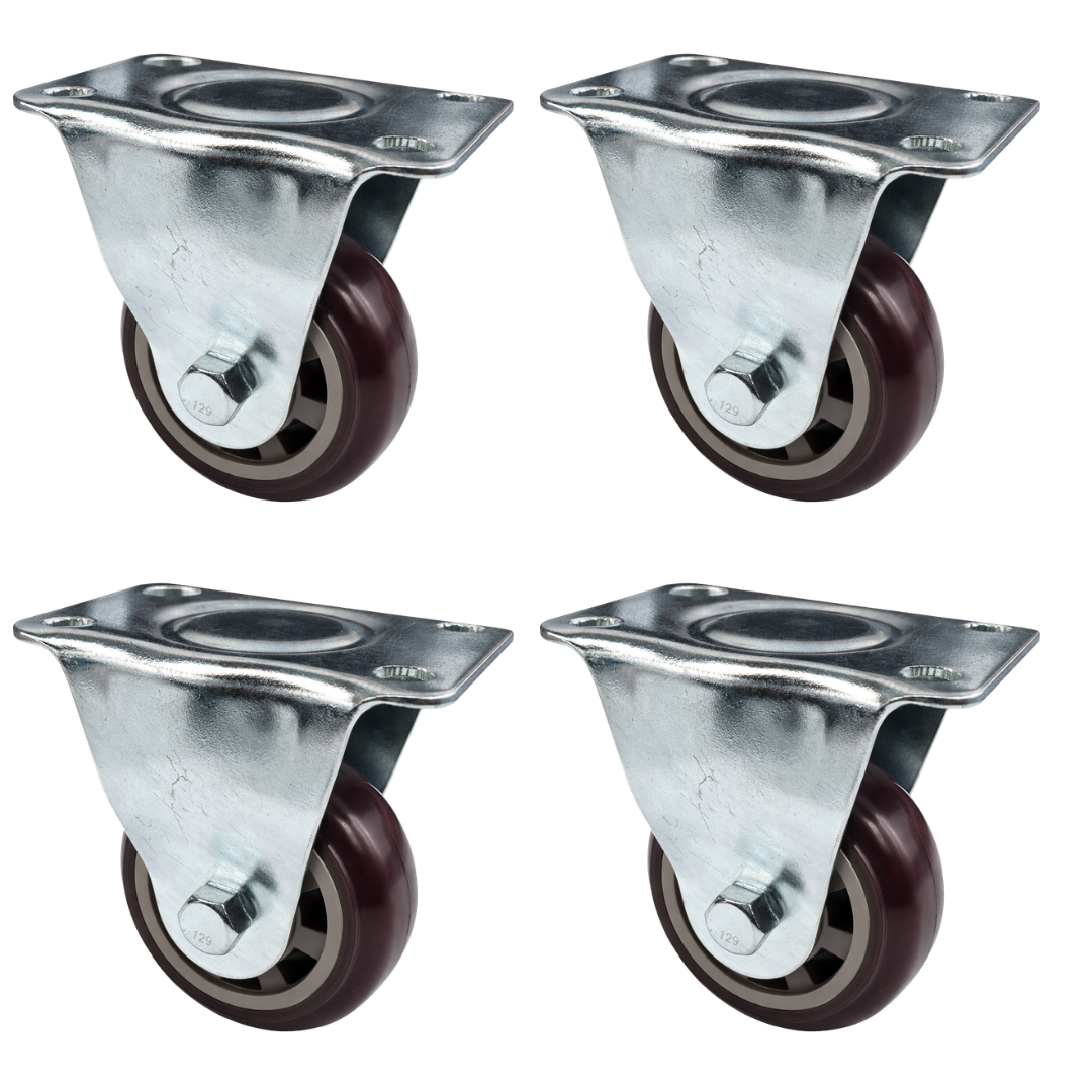 3" Rigid Caster Wheel – Medium Duty Maroon Polyurethane (PU) Wheel – Heavy Duty Steel Plate Mount – Smooth Rolling Industrial Caster for Carts, Workbenches & Equipment
