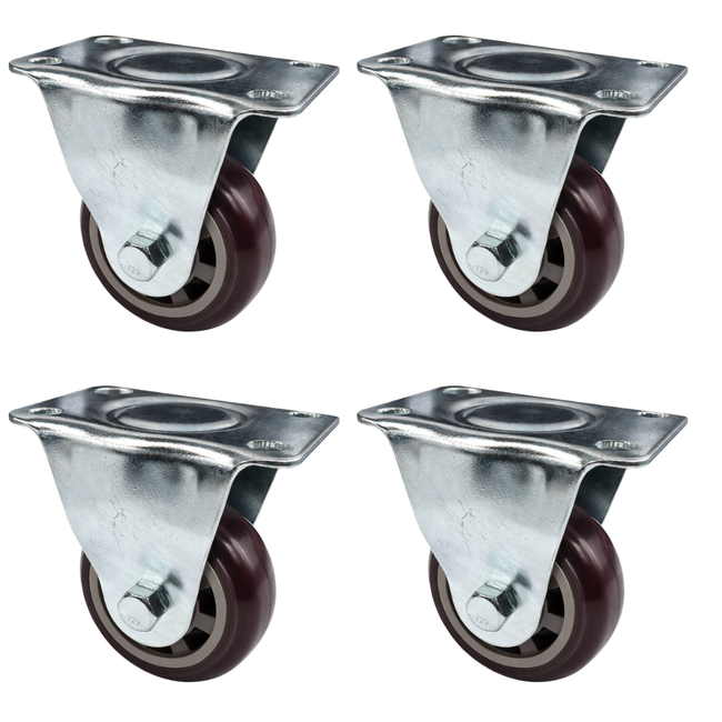 3" Rigid Caster Wheel – Medium Duty Maroon Polyurethane (PU) Wheel – Heavy Duty Steel Plate Mount – Smooth Rolling Industrial Caster for Carts, Workbenches & Equipment