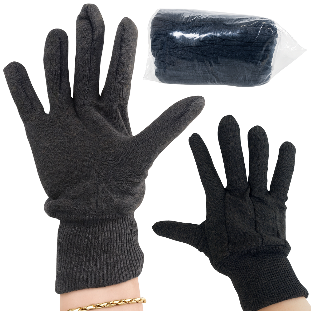 Men’s 8 oz Brown Jersey Work Gloves with Knit Wrist, Large – Cotton Gardening & Yard Gloves, Reusable, Pack of 12 (GL-07500-Z12)