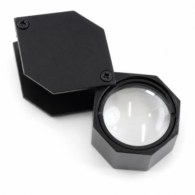 10X Hexagonal Jeweler’s Loupe Magnifier, 21mm Black Metal Folding Loupe with Leather Snap Case for Jewelry, Coins, Stamps, Gems & Precision Inspection – TJ-71450