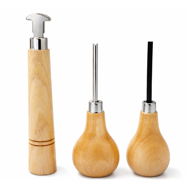 3 Pc Wooden Pusher Set - Bezel Roller, Square Prong Pusher, Groove Tip  - TJ-29382