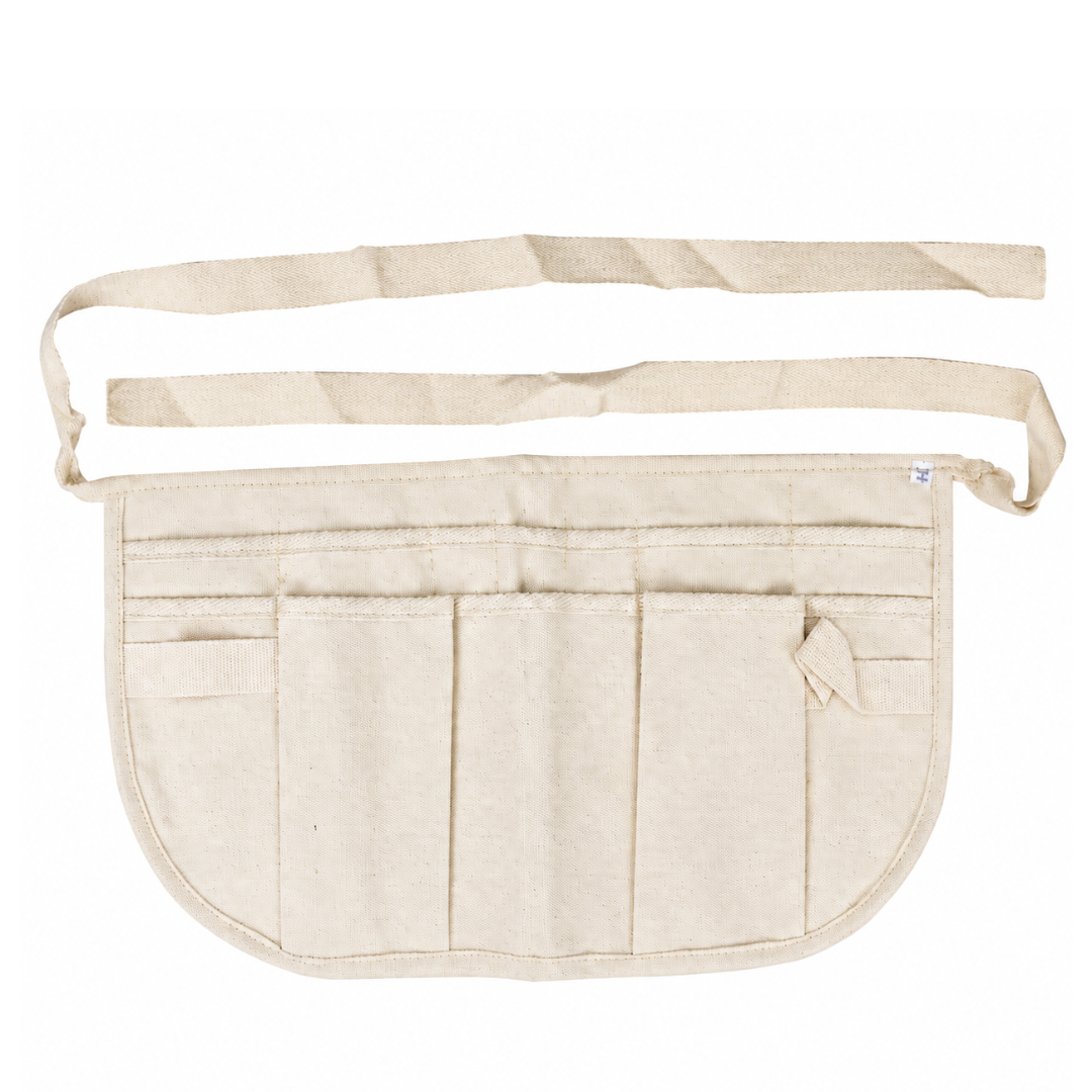 14" x 10" Heavy Canvas Waist Apron with 3 Pockets, Dual Hammer Holders, Long Tie Belt, White Utility Work Apron for Tools, Nails, Cash & Travel Valuables