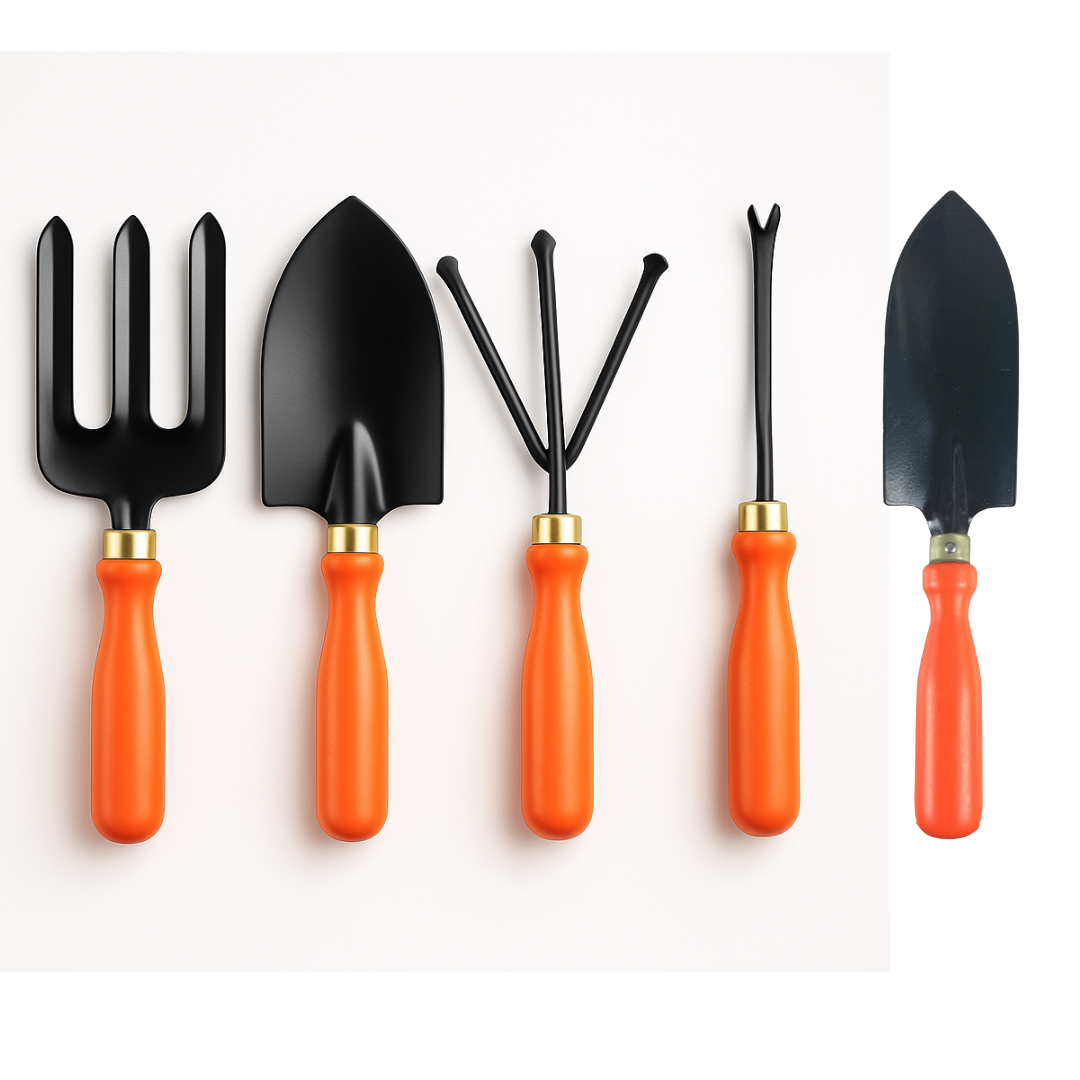 5 Pc. Garden Tool Set | Hand Fork, Narrow & Wide Trowel, Weeder, and Hand Rake | Durable Carbon Steel with Comfort Grip Handles | Ideal for Home, Indoor, and Balcony Gardening