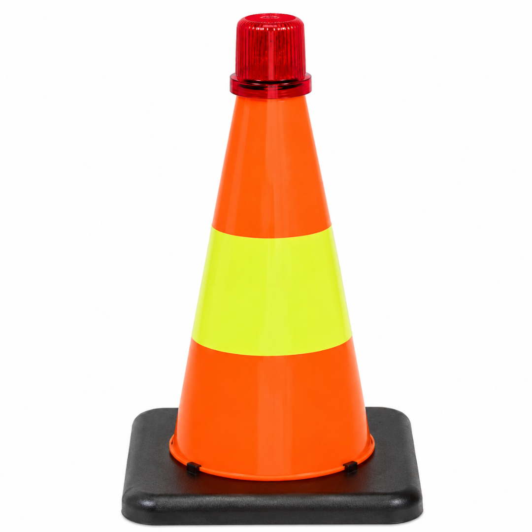 8 Inch Orange Safety Cone with Reflective Strip & Flashing LED Light, Magnetic Base Emergency Roadside Warning Cone for Car, Trunk, Flat Tire, Tow Truck, Parking & Night Safety