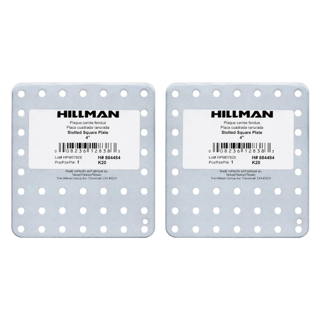2 Pc. 4" Slotted Square Plate, Galvanized Steel Repair Plate with Pre-Punched Holes, Heavy-Duty Flat Mending Brace for Wood, Metal, Furniture, Framing & DIY Repairs
