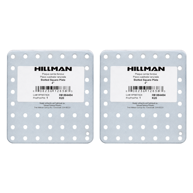 2 Pc. 4" Slotted Square Plate, Galvanized Steel Repair Plate with Pre-Punched Holes, Heavy-Duty Flat Mending Brace for Wood, Metal, Furniture, Framing & DIY Repairs