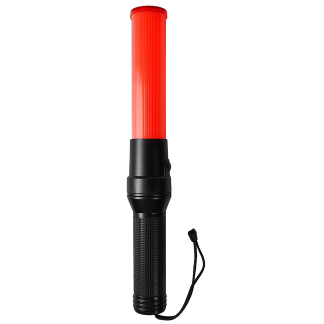 High Visibility Safety Traffic Baton – 14" Orange LED Wand with Flashing & Steady Modes, Black Handle, Carry Strap – For Road Work, Parking Lots & Traffic Contro