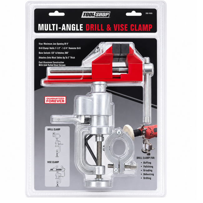 Multi-Angle Drill & Vise Clamp – 360° Rotating Swivel Bench Vise with Drill Holder, 4" Jaw Opening, Heavy-Duty Cast Aluminum Table Clamp for Drilling, Grinding, Polishing & Workshop Use