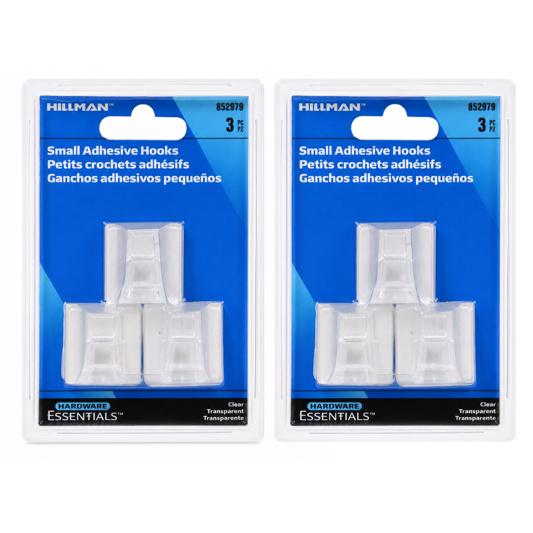 Small Clear Adhesive Hooks, 3 Pack – Transparent Plastic Peel & Stick Wall Hooks for Kitchen, Bathroom, Office, Dorm, Closet & Home Organization, Holds up to 1 lb