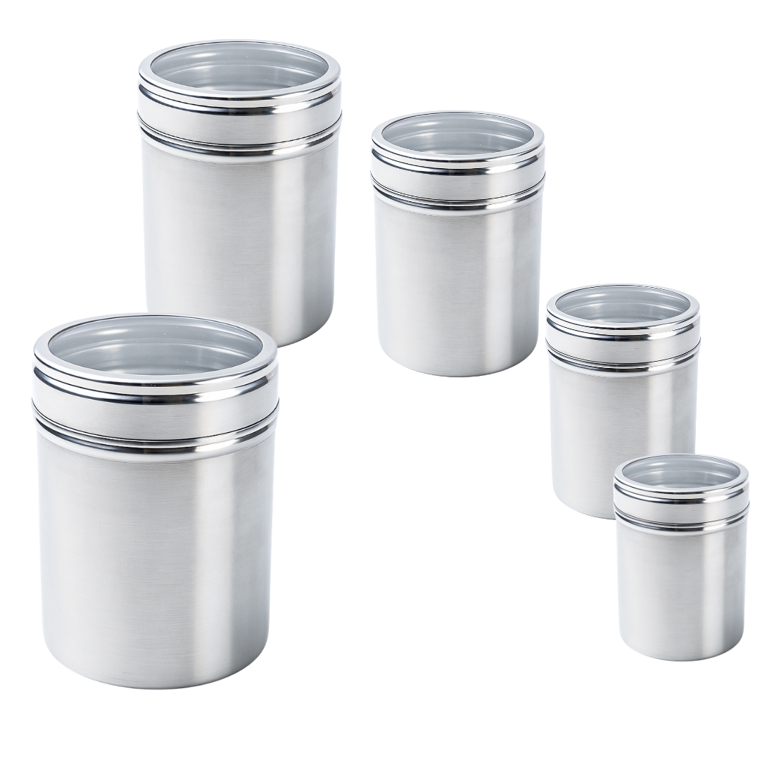 Mini Clear Stainless Steel Canister Set – Stackable Airtight Containers for Coffee, Sugar, Spices, Snacks, Crafts & More – Freshness-Sealing Lids