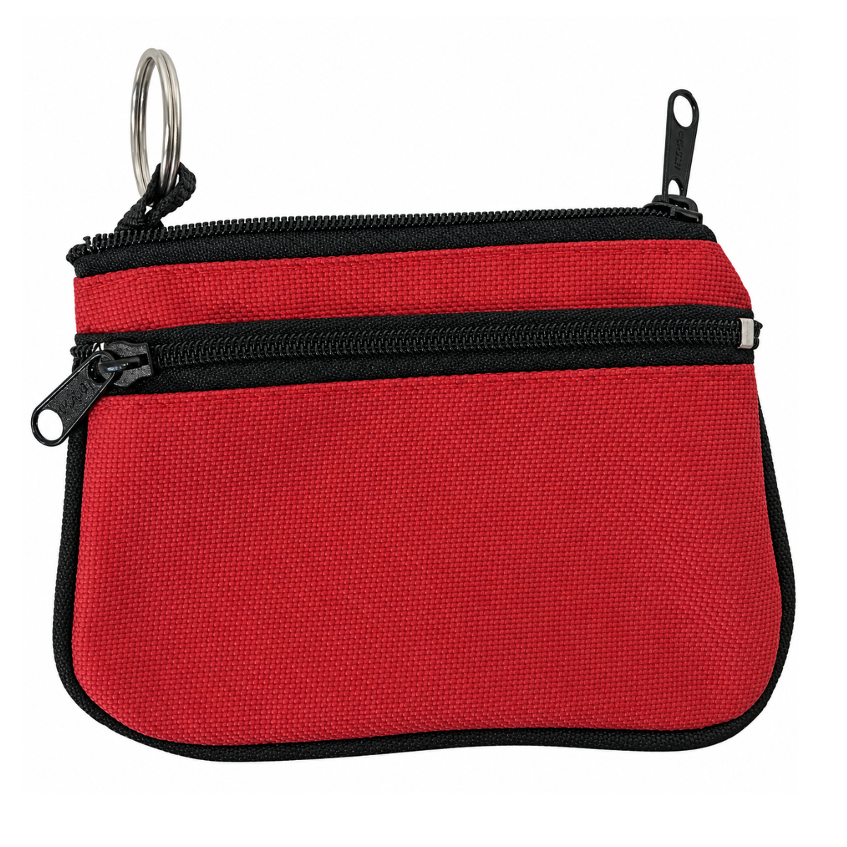 Red and Black Double-Zipper Coin Purse with Key Ring, Compact Nylon Organizer Pouch, 4.5 x 3.5 Inches – GB-11868RD