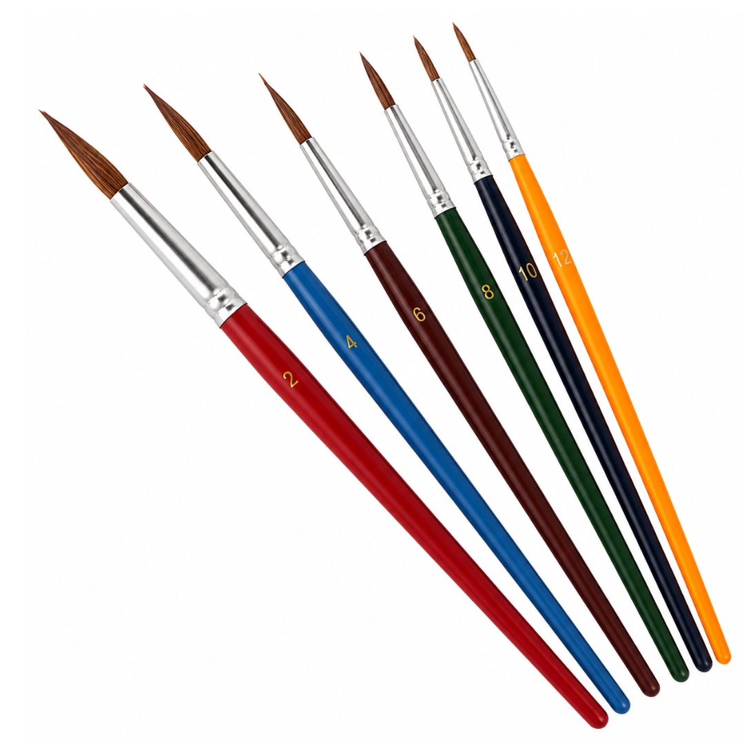 6-Piece Pointed Tip Artist Paint Brush Set, Assorted Sizes with Color-Coded Handles for Acrylic, Watercolor, Oil and Tempera Painting – TZ63-00635