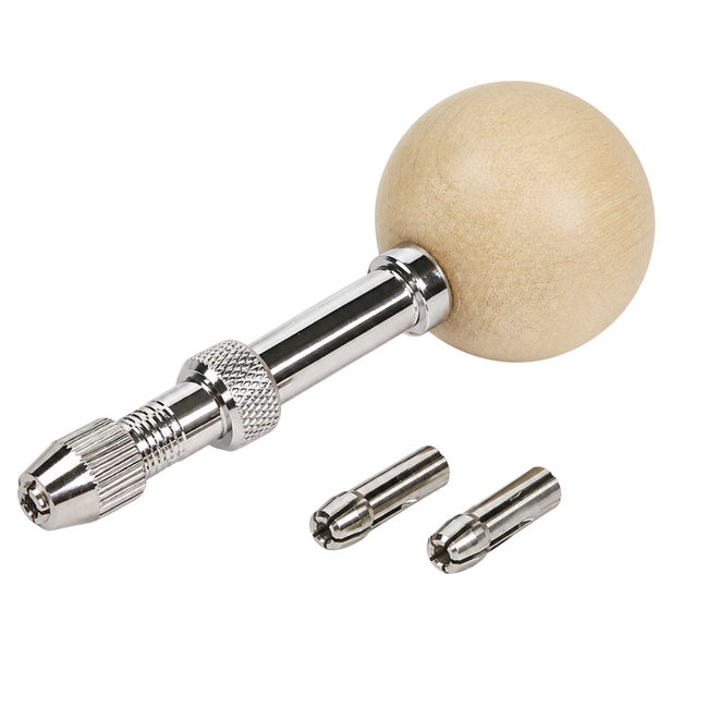 Pin Vise Set with Wooden Ball Handle, 3.5-Inch Manual Precision Hand Drill, Metal Shaft and 2 Extra Collets for Jewelry Making, Models, Crafts and Small Repairs – TJ-991
