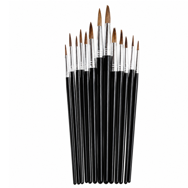 Artist’s Pointed Paint Brush Set, 12-Piece Round Detail Brushes, Sizes 1–12, Black Wood Handles for Acrylic, Watercolor and Oil Painting