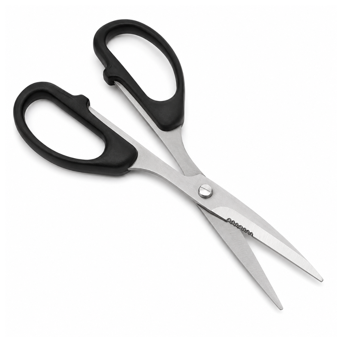 7 Inch Industrial Scissors with Stainless Steel Blades, Black Oversized Plastic Handles, Serrated Blade Section, Heavy Duty General Use Scissors for Home, Office, Workshop & Packaging