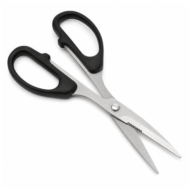 7 Inch Industrial Scissors with Stainless Steel Blades, Black Oversized Plastic Handles, Serrated Blade Section, Heavy Duty General Use Scissors for Home, Office, Workshop & Packaging