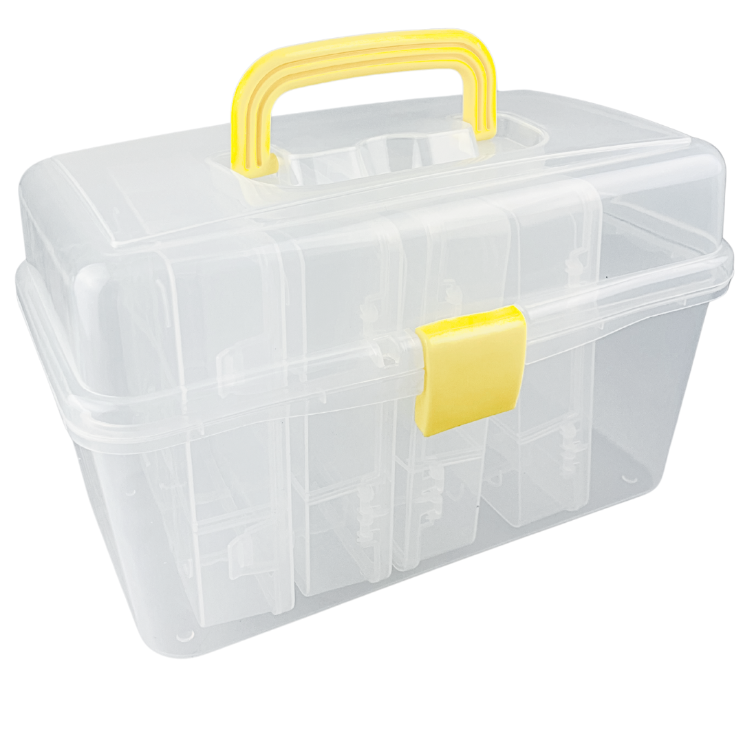 Transparent Storage Box System | 12" x 8" x 7-1/2" (30.5 cm x 20.3 cm x 19.1 cm) Outer Box | Includes 4 Stackable Boxes | Padlock-Ready | Ideal for Crafts & Tools  - TJ-16439
