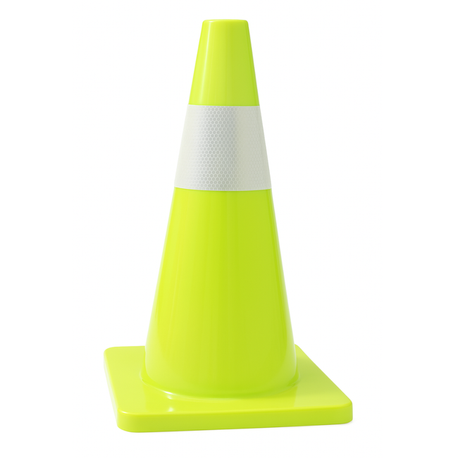 18-Inch Neon Green Safety Cone with Reflective Honeycomb Stripe – Heavy Balanced 8x8 Inch Base for Stability