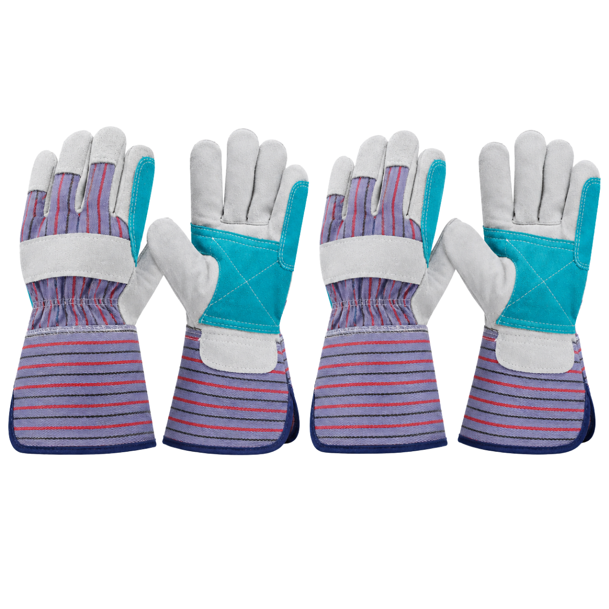 Men's Green Leather Work Gloves, Double Palm & Reinforced Index Finger, 4.5 Inch Gauntlet Cuff, Extra Large - 2 Pairs - GL-94505-Z02