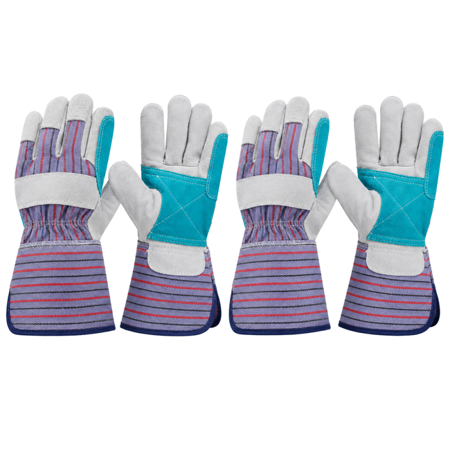 Men's Green Leather Work Gloves, Double Palm & Reinforced Index Finger, 4.5 Inch Gauntlet Cuff, Extra Large - 2 Pairs - GL-94505-Z02