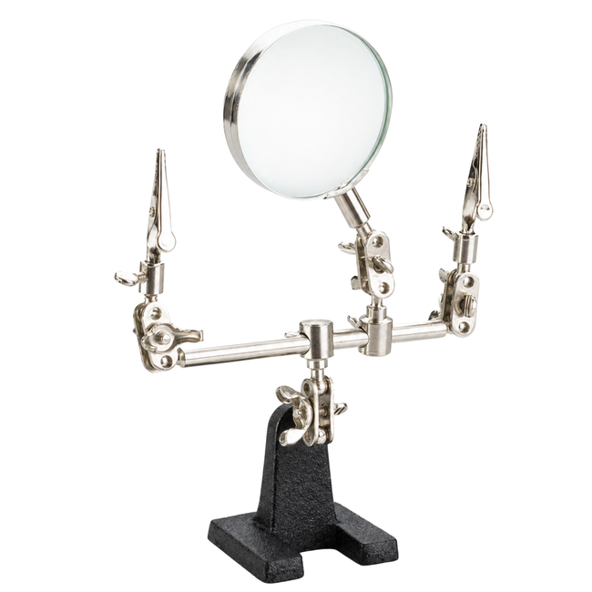 2X Helping Hands Magnifier with 2-Inch Lens, Adjustable Alligator Clips, Ball-and-Socket Joints and Weighted Cast Iron Base for Soldering – MG-08945
