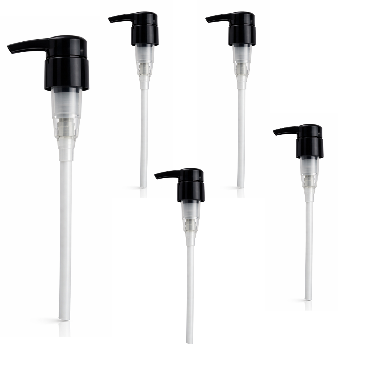 Soap Dispenser Pump Replacement Heads – Locking Pump, Black, Trim-to-Fit Dip Tube, Pack of 5