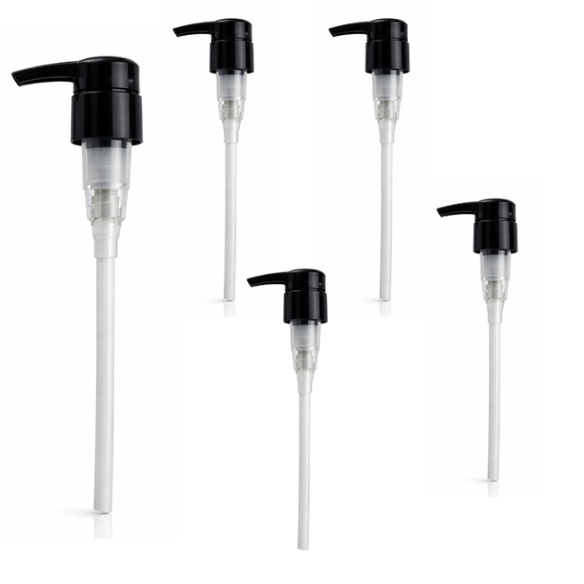 Soap Dispenser Pump Replacement Heads – Locking Pump, Black, Trim-to-Fit Dip Tube, Pack of 5