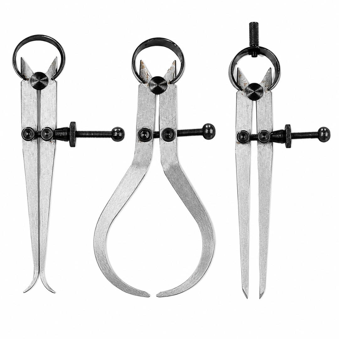 3 Piece 3 Inch Steel Caliper Set with Inside Caliper, Outside Caliper & Divider, Locking Screw Adjustment, Hardened Points, Precision Ground Measuring Tool - TZ01-14503