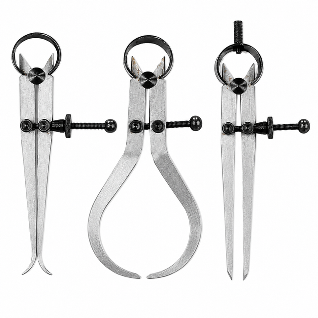3 Piece 3 Inch Steel Caliper Set with Inside Caliper, Outside Caliper & Divider, Locking Screw Adjustment, Hardened Points, Precision Ground Measuring Tool - TZ01-14503