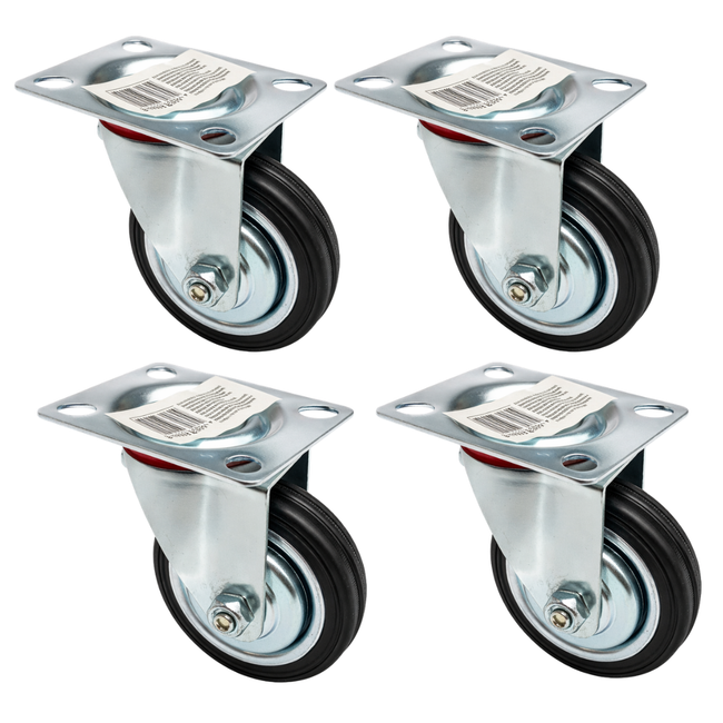 3 Inch Swivel Caster Wheels (4 Pack) – Heavy Duty Plate Mount Casters with Rubber Wheels – 360° Rotating – Smooth Rolling for Carts, Workbenches & Furniture