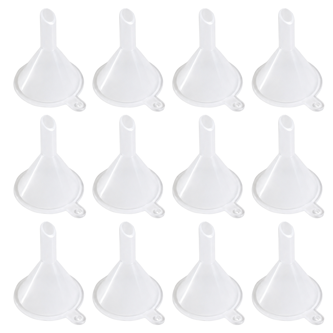 12-Piece Mini PE Plastic Funnel Set – 1.5-Inch Small Funnels for Bottles, Liquid Transfer, Crafts, Hobbies and Lab Use – TJ86901