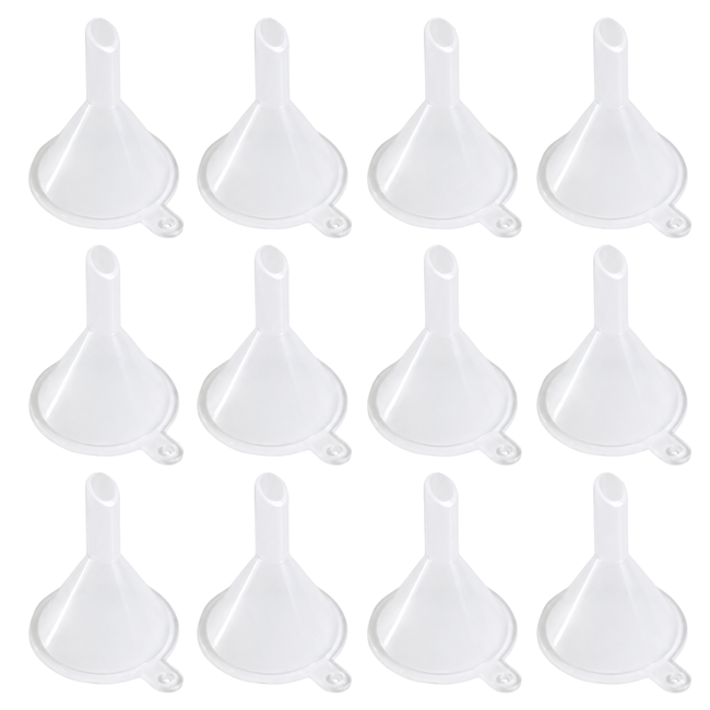 12-Piece Mini PE Plastic Funnel Set – 1.5-Inch Small Funnels for Bottles, Liquid Transfer, Crafts, Hobbies and Lab Use – TJ86901