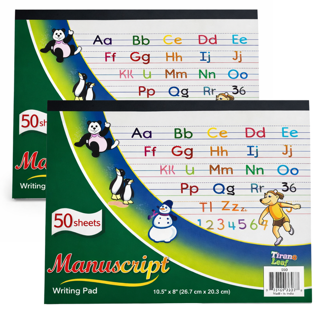 2 Pack Manuscript Writing Paper Pad for Kids & Beginners – 10.5 x 8 Inch, 50 Sheets, Double-Sided, Pink & Blue Guidelines