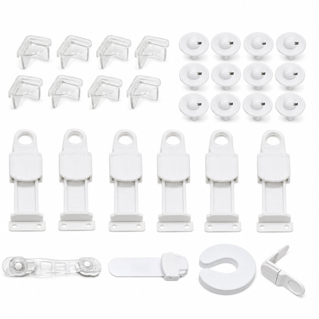 30-Piece Child Safety Kit for Home, Baby Proofing Set with Outlet Covers, Corner Protectors, Cabinet and Drawer Locks, Appliance Lock, Toilet Lock, Door Stopper and Multipurpose Latch