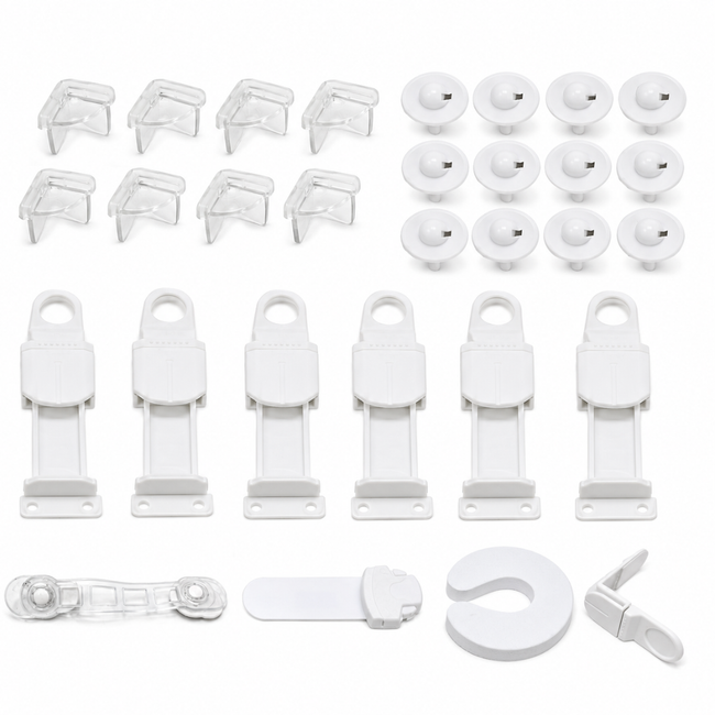 30-Piece Child Safety Kit for Home, Baby Proofing Set with Outlet Covers, Corner Protectors, Cabinet and Drawer Locks, Appliance Lock, Toilet Lock, Door Stopper and Multipurpose Latch