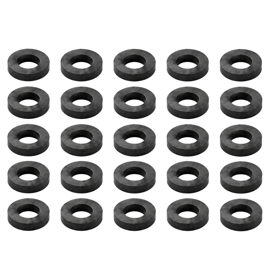 25-Pack Ceramic Ring Magnets, 20 × 8 × 4 mm (3/4-Inch Outer Diameter), Black Magnets for Crafts and Industrial Applications