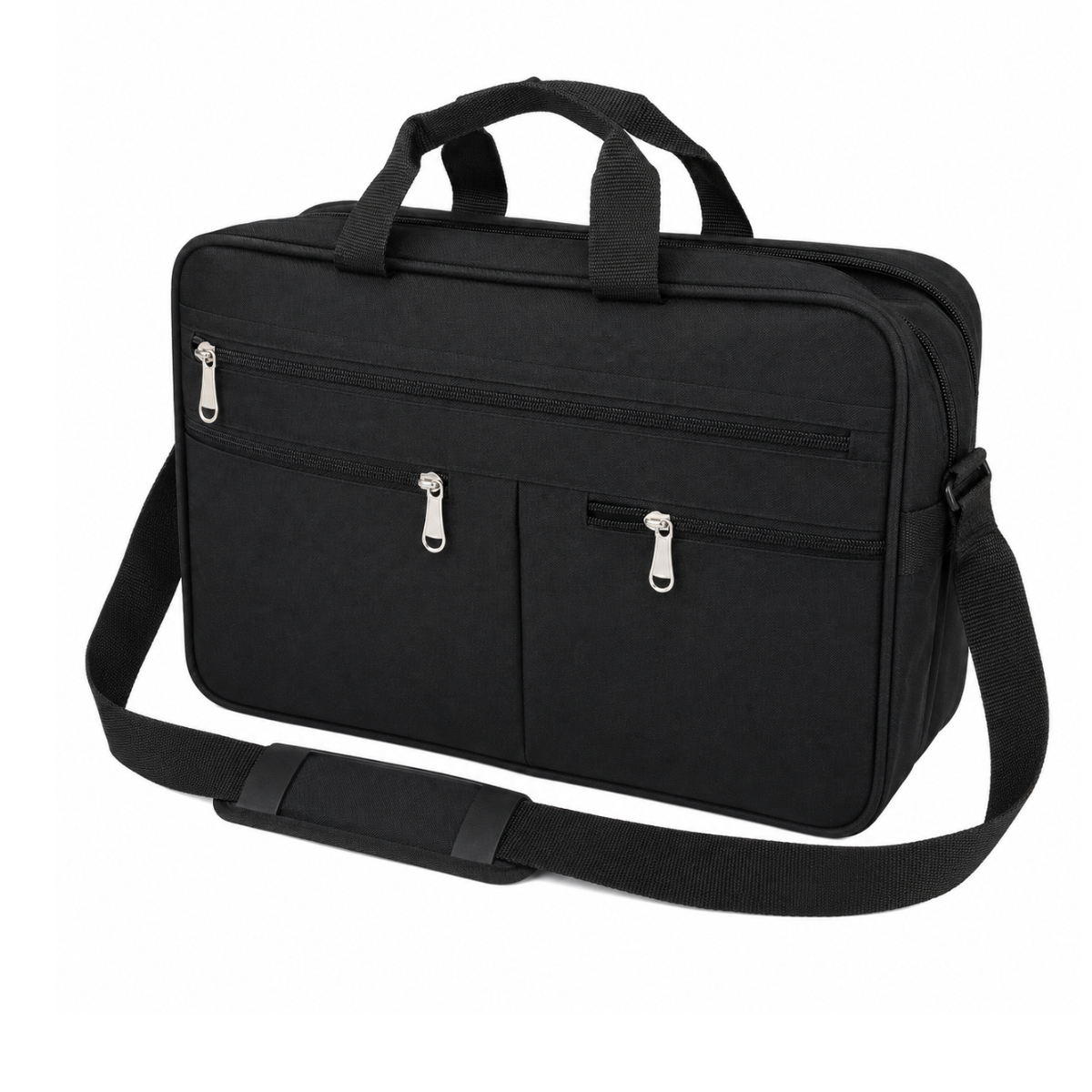 Multi-Purpose Heavy-Duty Black Canvas Tote Bag with 17 Pockets, 5 Zippers, Adjustable Shoulder Strap and Reinforced Bottom – Soft-Sided Tool, Work and Laptop Carrying Bag, 16.5 x 11 x 6 Inches