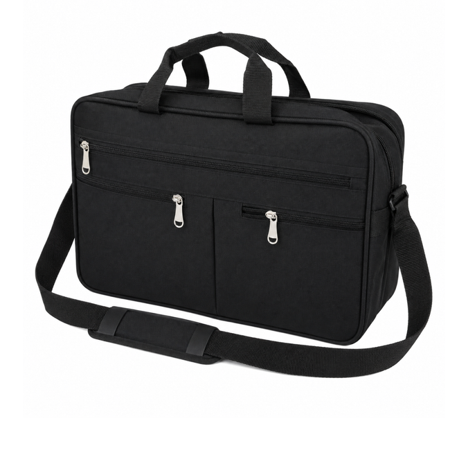 Multi-Purpose Heavy-Duty Black Canvas Tote Bag with 17 Pockets, 5 Zippers, Adjustable Shoulder Strap and Reinforced Bottom – Soft-Sided Tool, Work and Laptop Carrying Bag, 16.5 x 11 x 6 Inches