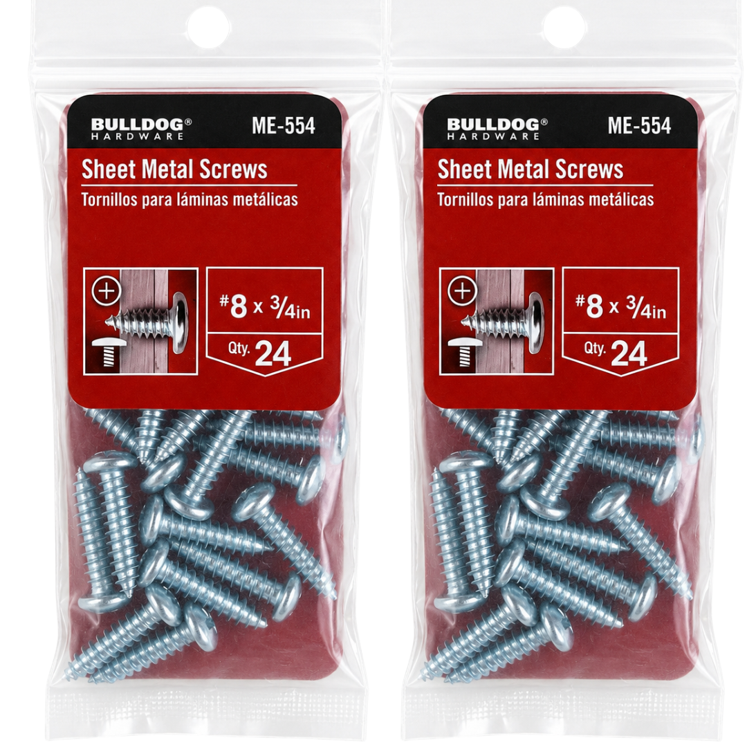 2 Pc. #8 x 3/4 Inch Sheet Metal Screws, Phillips Pan Head, Zinc-Plated Steel Fasteners, 24 Pack, Rust-Resistant Screws for Metal, Wood, Plastic & DIY Repairs