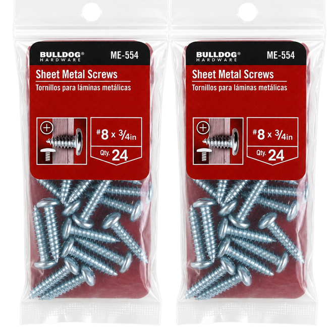 2 Pc. #8 x 3/4 Inch Sheet Metal Screws, Phillips Pan Head, Zinc-Plated Steel Fasteners, 24 Pack, Rust-Resistant Screws for Metal, Wood, Plastic & DIY Repairs