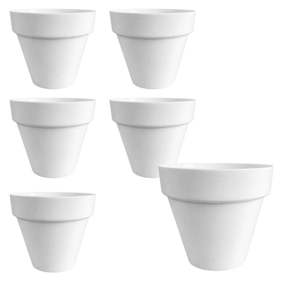 7.5 Inch Plastic Plant Pots with Drainage Holes – White Flower Pots for Indoor & Outdoor Plants, Lightweight Modern Planters for Houseplants, Herbs & Succulents – 6 Pack