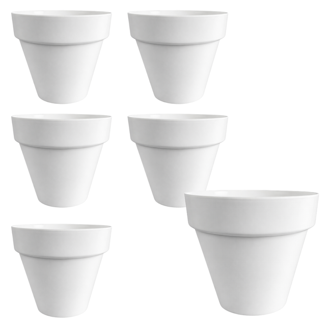 7.5 Inch Plastic Plant Pots with Drainage Holes – White Flower Pots for Indoor & Outdoor Plants, Lightweight Modern Planters for Houseplants, Herbs & Succulents – 6 Pack