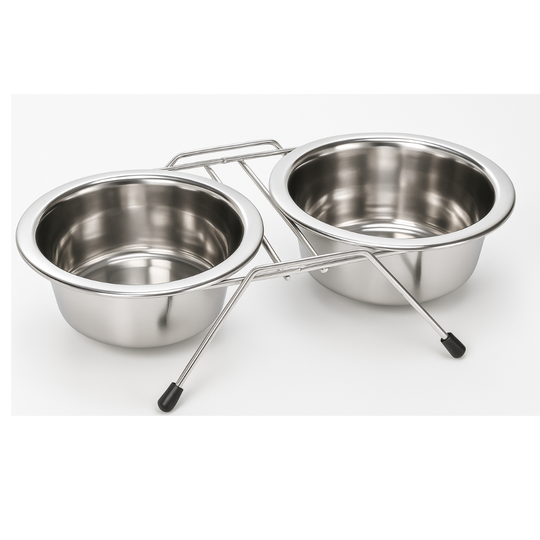 2 Piece Large Stainless Steel Pet Bowls with Stand  - U-89015